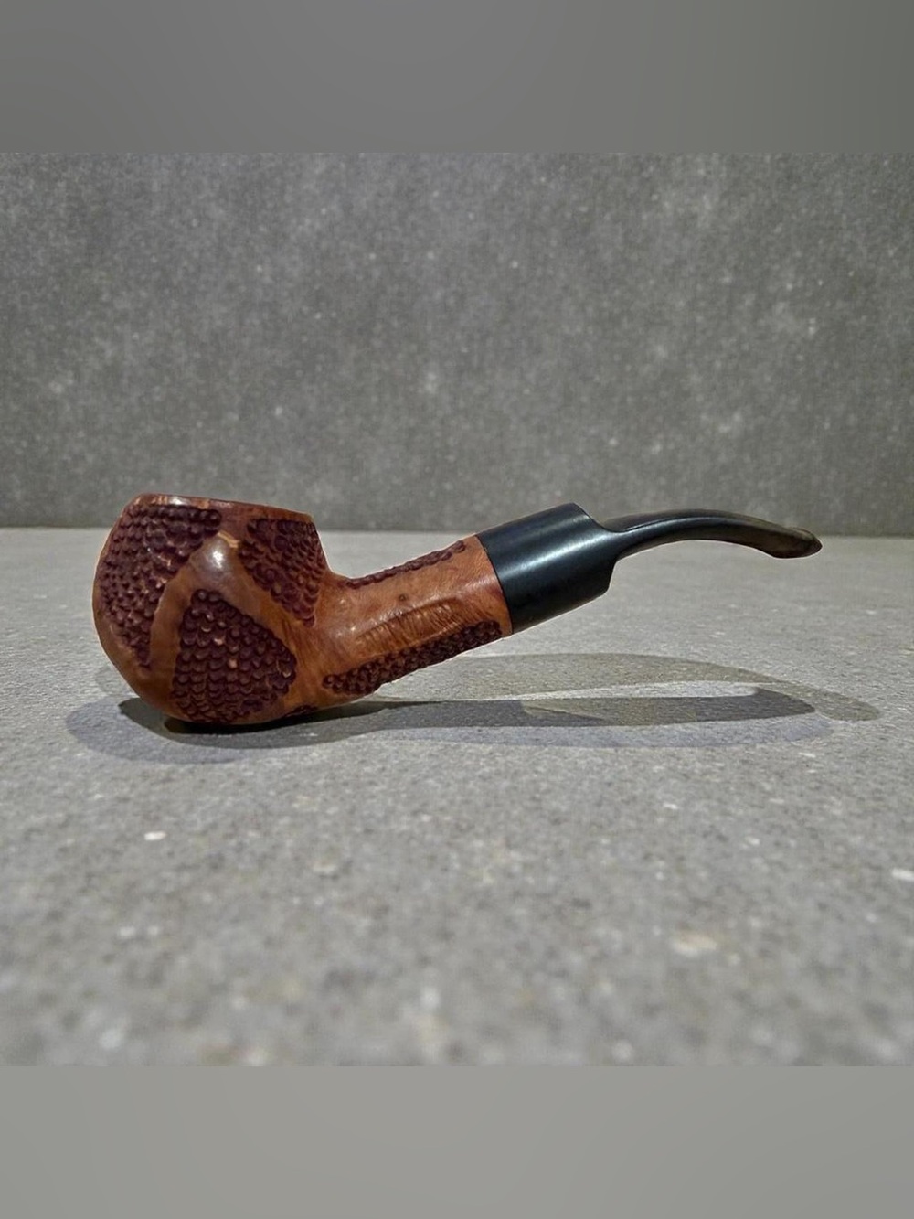 Carved Wooden Tobacco Pipe with Black Stem